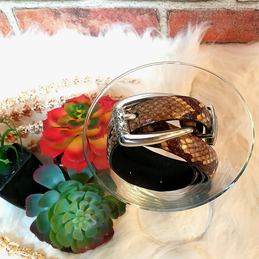 Brighton C3618 Snake Skin Belt With Decorative Silver Buckle & Hardware
